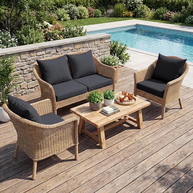 UNIKOME Outdoor Seat Cushions 19 X 19 Inch - Water-Resistant & Fade Resistant, Removable Cover Patio Furniture Cushions for Chair, Sofa, Couch, Wicker, Dark Grey