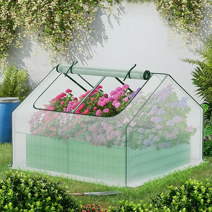 BPS Raised Garden Bed Set, 4x4x1 FT Metal Bottomless Flower Bed with PE Cover for Outdoor Planting, White