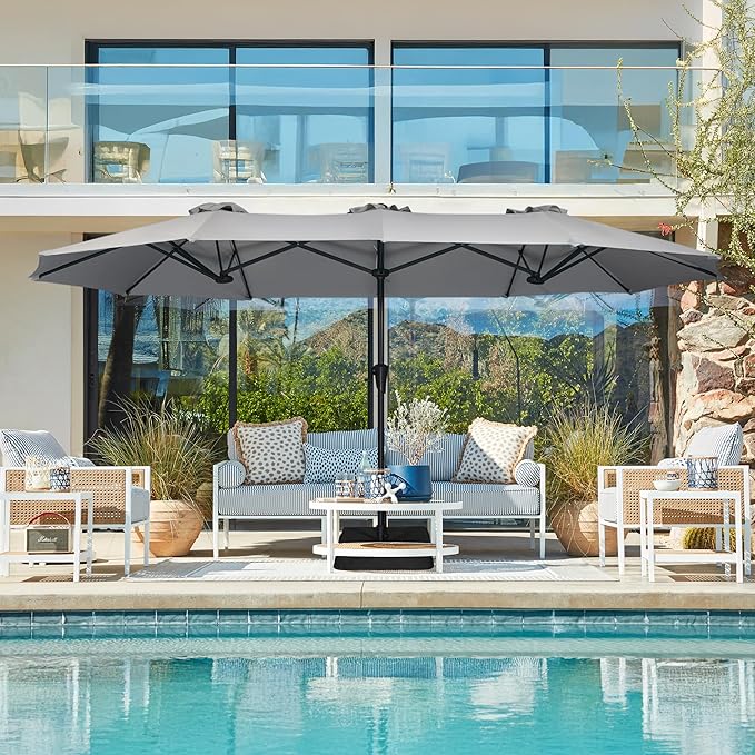 SUPERJARE 13FT Outdoor Umbrella for Patio, Double sided Pool Umbrellas with Fade Resistant Canopy, Large Table Umbrella for Deck, Market, Backyard - Gray(No Base)