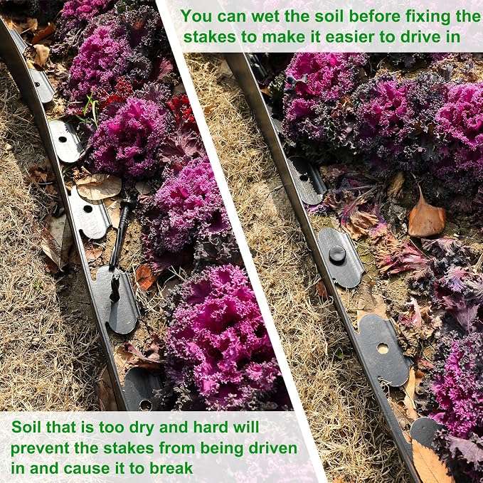4 Inch x 66FT Tall Garden Edging Border with 90pcs Spikes, Plastic Edging Border for Landscaping, Lawn, Garden, Flower Beds, Paver, Pathway