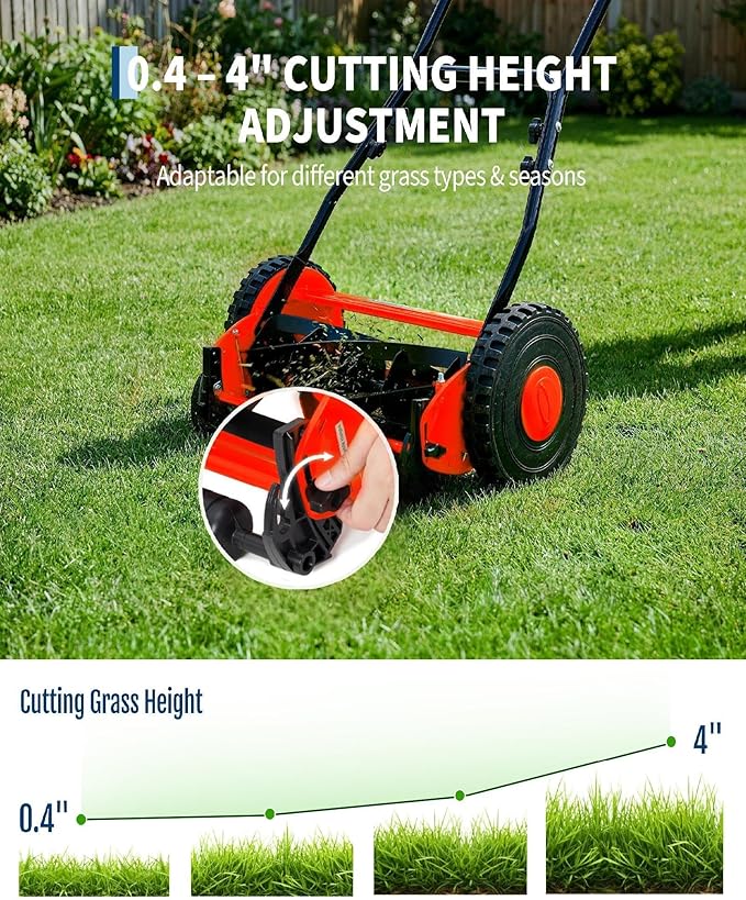 GarveeLife 5-Blade Push Reel Lawn Mower, 16-Inch Manual Push Grass Cutter, Adjustable Cutting Height, Lightweight & Easy Assembly for Small/Medium Yards, Compact Storage, Quiet Eco-Friendly