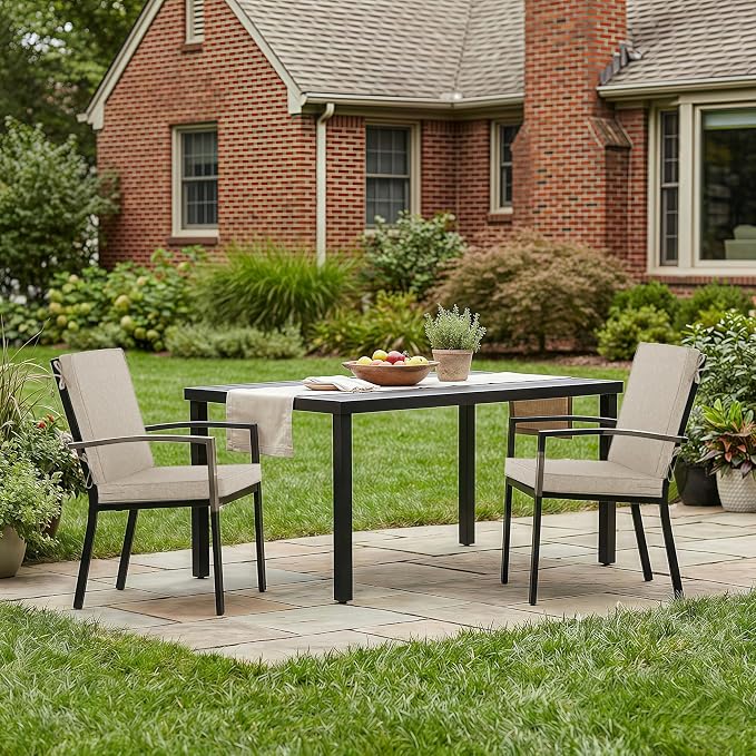 Outdoor Chair Cushions, Water-Resistant & Fade-Resistant, Patio Furniture Lawn Dining Chair Seat Replacement with Mid Back, Ties Zipper, Removable Cover, 18 x 16.5 Inch, Set of 1, Beige