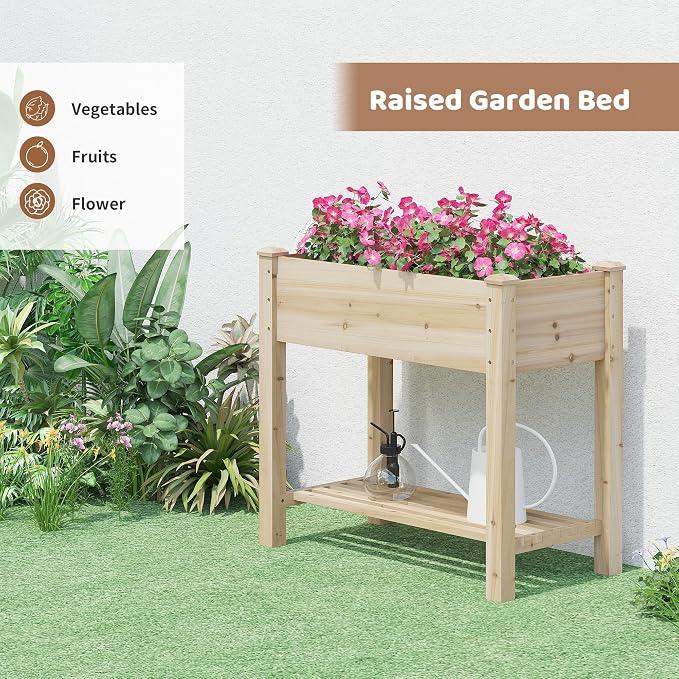 Raised Garden Bed with Legs Elevated Wooden Planter Box Stand Large Planter Stand Box for Fruits Vegetables Flowers with Divider with Bag - 34x18x30.5IN