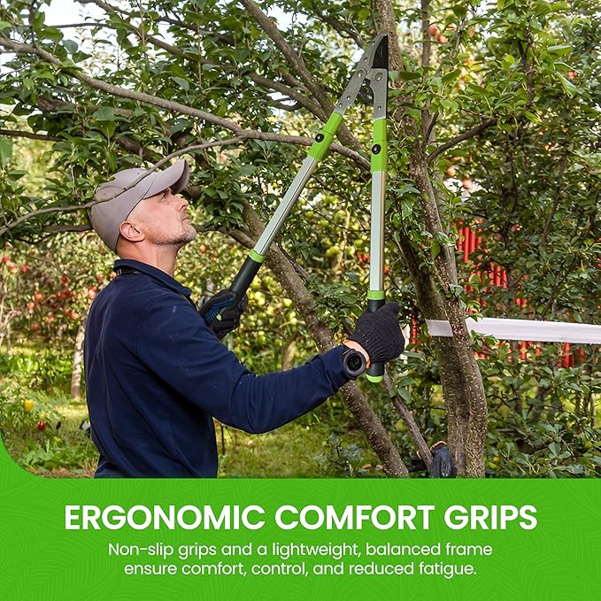 Garden Guru Extendable Anvil Lopper Tree Trimmer with Compound Action, Chops Thick Branches with Ease, 28-40”, Non-Stick High Carbon Steel Blade, Heavy Duty Branch Cutter, 2 Inch Clean Cut Capacity, 2