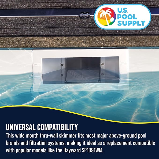 U.S. Pool Supply Wide Mouth Thru-Wall Above Ground Pool Skimmer Kit - ABS Construction, Complete Universal Set, Return Fitting, Vacuum Plate, Leaf Basket - Replacement Compatible with SP1091WM Skimmer