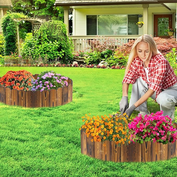 Wooden Garden Edging - 2pcs 6.6ft x 11.8in Pine Landscape Border, Flexible Weather-Resistant Fences for Decorate Spring Outdoor Patio Yard Lawn Flower Beds