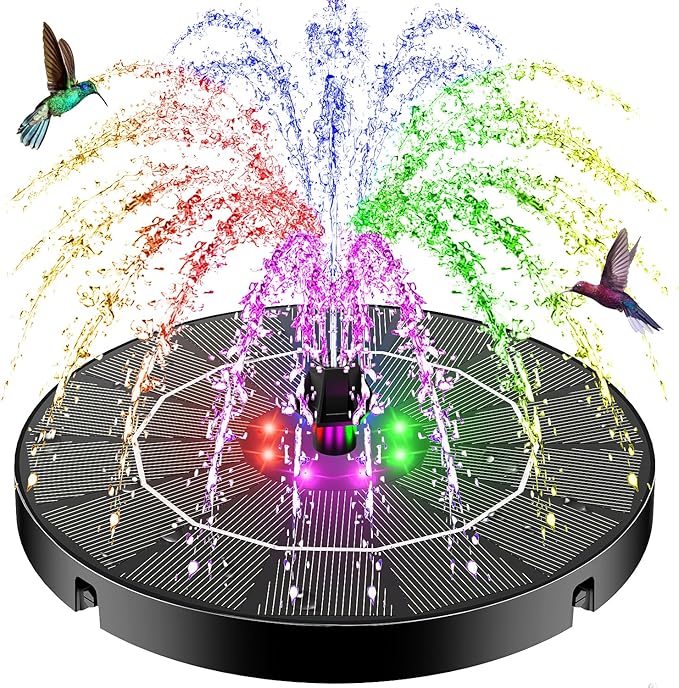 SZMP Solar Water Fountain, 2026 Upgrade 3.5W Solar Bird Bath Fountain Pump with Color LED Lights, 7 Nozzles & 4 Fixed Rods for Garden, Patio, Pond, Pool, Fish Tank, Outdoor Water Feature