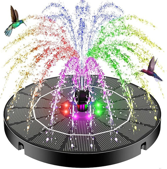 SZMP Solar Water Fountain, 2026 Upgrade 3.5W Solar Bird Bath Fountain Pump with Color LED Lights, 7 Nozzles & 4 Fixed Rods for Garden, Patio, Pond, Pool, Fish Tank, Outdoor Water Feature