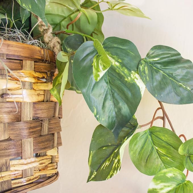 Nearly Natural Pothos Hanging Basket Silk Plant, 29" x 10.25" x 10.25"