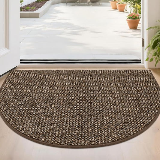 BEQHAUSE Dirt Trapper Door Mat 24" x 36" Half Circle Non-Slip Washable Doormats Entrance Rugs Absorbent Welcome Low Profile Floor Mats for Front Back Door and Entryway, Brown