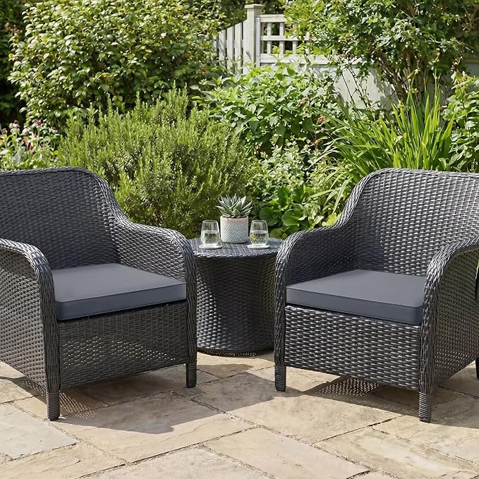 Outdoor Chair Cushions Set of 2: Waterproof & Color Fastness Seat Cushion for Patio Furniture - 22 x 22 x 3 Inch Chair Pads with Ties and Hidden Zipper - Patio Chair Cushion Replacement, Dark Grey