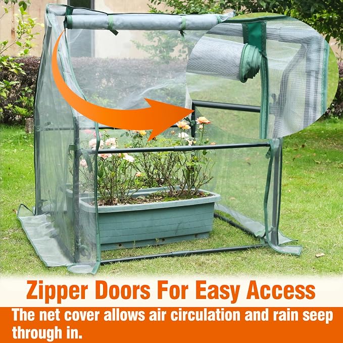 Gardzen Mini Greenhouse with Zipper Mesh Cover, Steel Frame Portable Outdoor Greenhouse, Enhanced Ventilation, Ideal for Spring, Summer & Fall 36.2"(L) x36.2(W) x42.5(H)