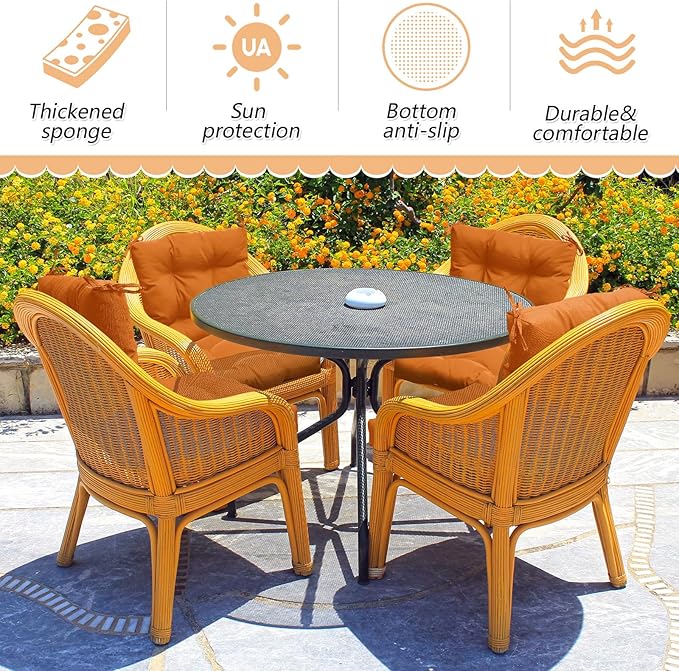 Marsui 4 Pcs Outdoor Indoor High Back Chair Cushions Patio Furniture Tufted Pillow with Ties Water-Resistant Replacement Outdoor Rocking Chair Cushions, 42 x 21 Inches (Orange,Solid Color)