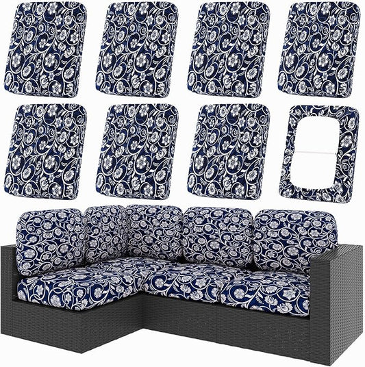 hyha 8Pcs Patio Cushion Covers, Stretch Outdoor Couch Cushion Covers, Washable Outdoor Chair/Sofa Slipcovers for Patio Furniture Cushions Protector with Elastic Bottom(Baroque,Cover Only)