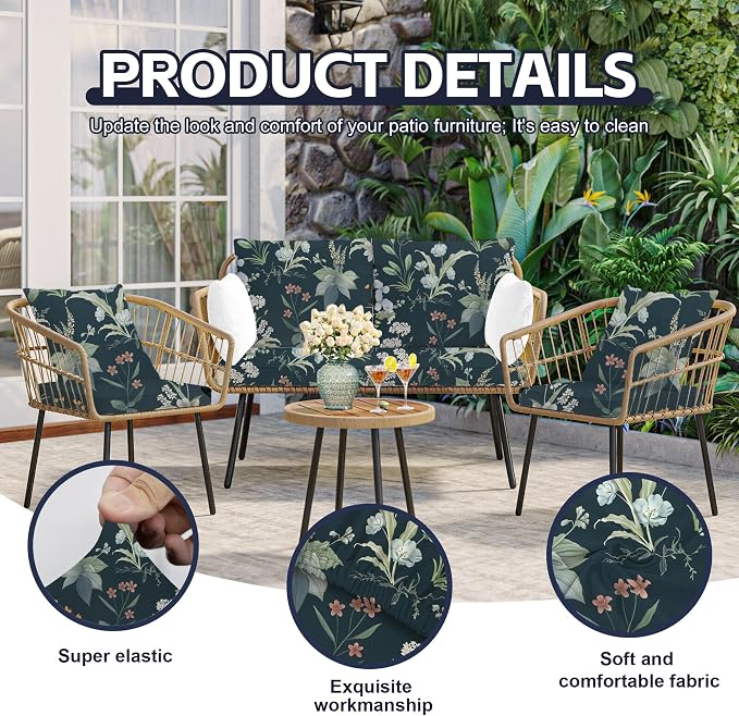 12Pcs Patio Cushion Covers,Outdoor Cushions Covers,Stretch Cushion Covers Replacement, Washable and Reusable Furniture Protectors(Plants)