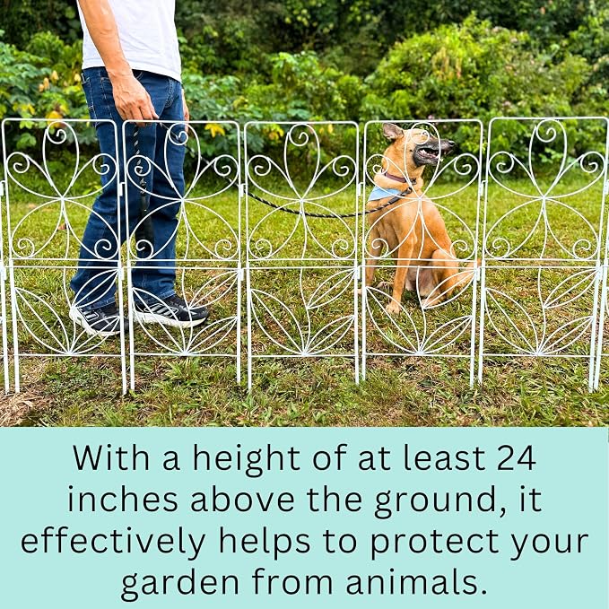 ShopLaLa Garden Fence (10 Panels) 12.5in(L) x 31in(H) Rustproof White Metal Wire Decorative Floral Flower Bed Edging for Landscape, Animal Barrier Fencing Small Dog Yard Gate Fences Tall Outdoor Decor
