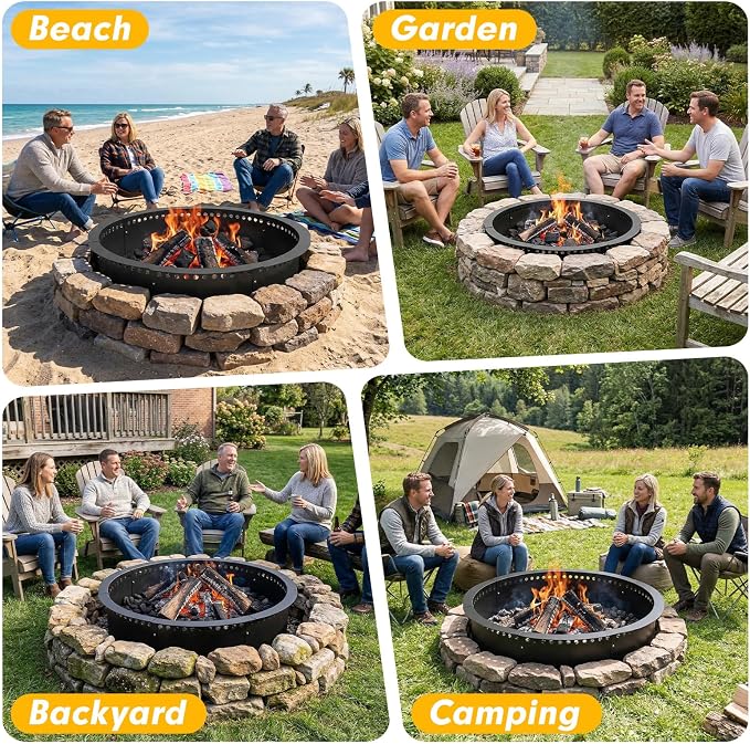 Smokeless Fire Pit Ring, 43 inch Outer/39 inch Inner Outside Fire Pit, Heavy Duty Large Solid Metal Steel Round Firepit Rim Insert for Outside Wood Burning, DIY Campfire Ring