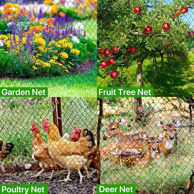 Chicken Netting - 50x 100ft Garden Netting with 1" Square Mesh as Poultry Netting for Chicken Coop Roof, Anti-Hawks and Birds Away and Protect Chicks from Raccoons, Fox and More Wild Animals