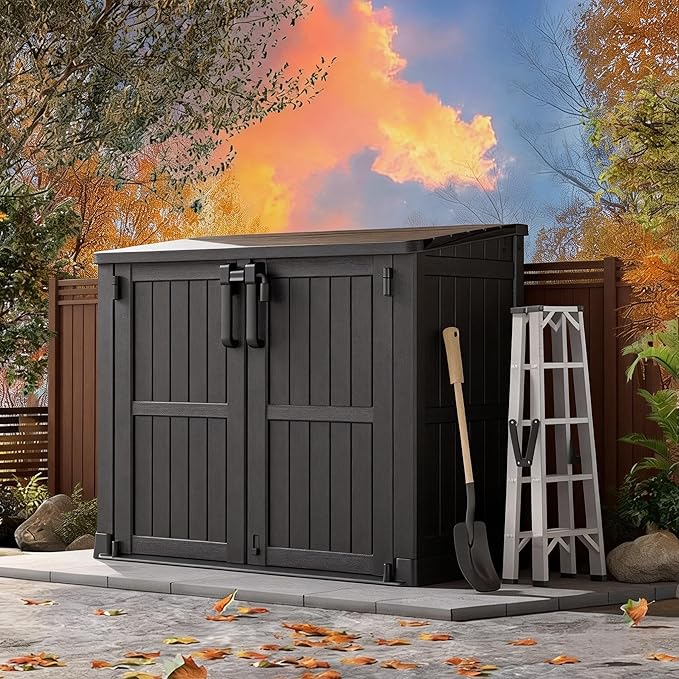 Outdoor Horizontal Resin Storage Shed 36 Cu Ft with Lockable Doors, Waterproof Storage Box for Backyards, Portable Outdoor Storage Cabinet Easy to Assemble