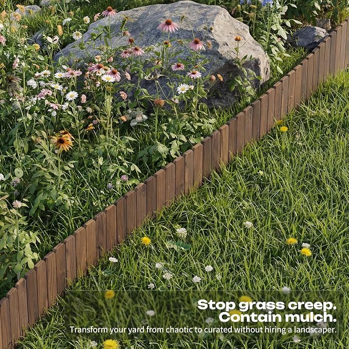 GHWIE Garden Edging Border, Wood Fence for Yard Patio Path, Decorative Landscape Edging, 48" x 7.87"Flower Bed Fence(1)