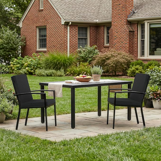 Outdoor Chair Cushions, Water-Resistant & Fade-Resistant, Patio Furniture Lawn Dining Chair Seat Replacement with Mid Back, Ties Zipper, Removable Cover, 18 x 16.5 Inch, Set of 2, Black
