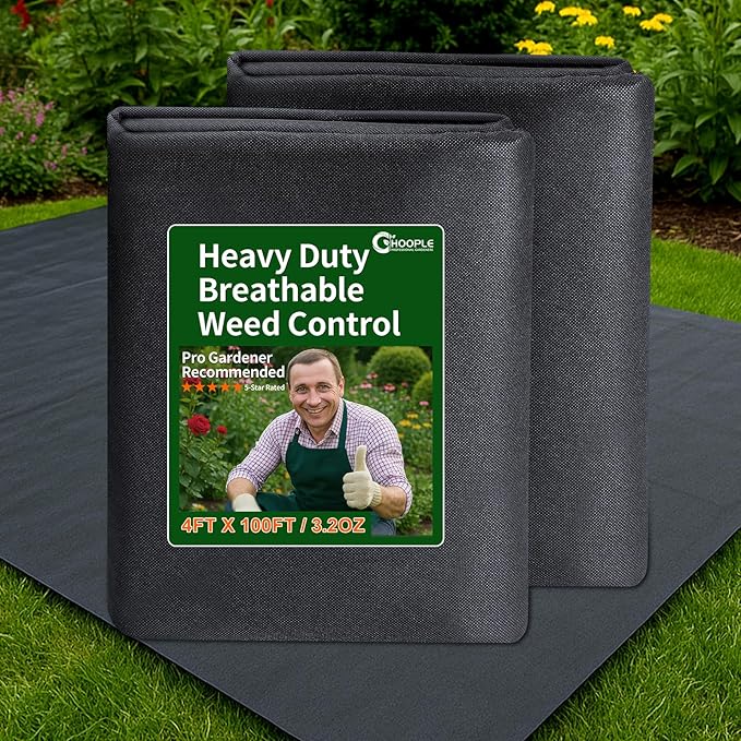 HOOPLE 3FT*100FT Premium Landscape Fabric Weed Barrier, Durable & Heavy-Duty, Thick Weed Barrier Fabric, Easy Setup & Superior Weed Control (3ft*100ft fold)