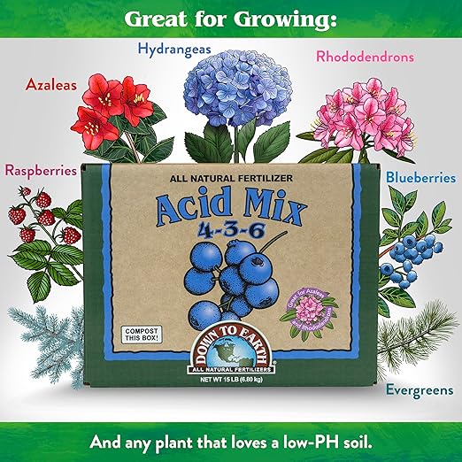 Down To Earth All Natural Fertilizers Organic Acid Mix - Plant Food for Blueberries, Raspberries, Azaleas and Rhododendrons 4-3-6, 15 lb
