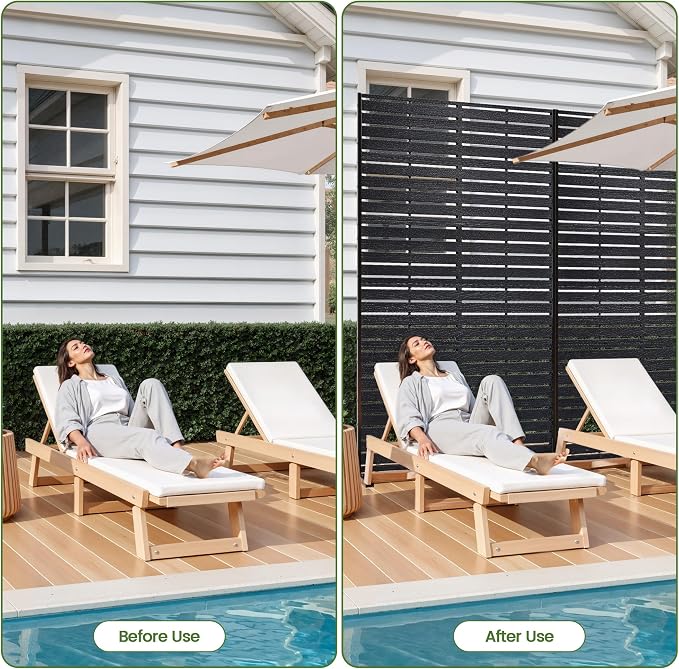Outdoor Privacy Screen 72" H HDPE Decorative Freestanding Privacy Panel, Sandblasting Louvered Privacy Screens with Stand, Weather-Resistant Panel for Patio, Balcony, Backyard(6 Panels)
