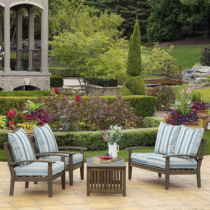 Arden Outdoor Deep Seat Cushion Set (2-Pack), 22 in x 24 in, Weather-Proof, Rain-Proof, Fade Resistant Patio Cushion for Chair, Sofa, and Couch French Blue Linen Stripe
