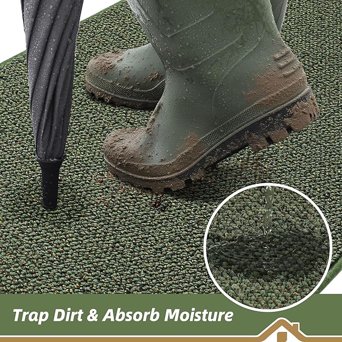 BEQHAUSE Dirt Trapper Door Mat 24" x 36" Half Circle Non-Slip Washable Doormats Entrance Rugs Absorbent Welcome Low Profile Floor Mats for Front Back Door and Entryway, Green