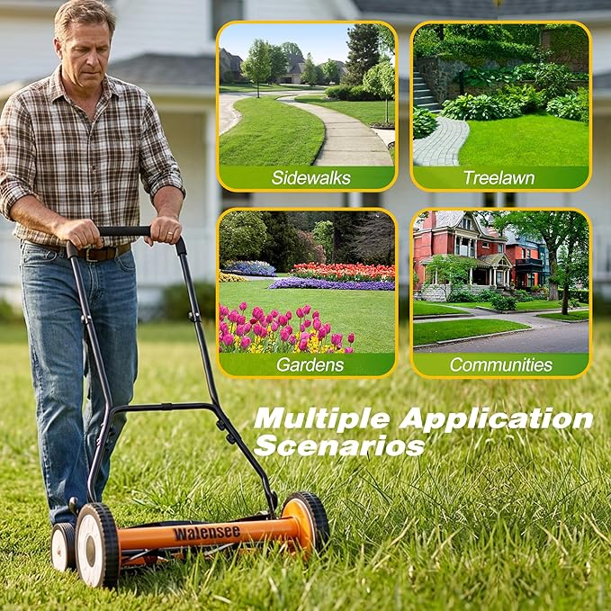 Walensee Push Reel Lawn Mower, 20-Inch 5-Blade Cordless Manual Reel Lawn Mower, Walk-Behind Steel Lawn Mower with 9-Position Cutting Height Adjustment & Sponge Grip