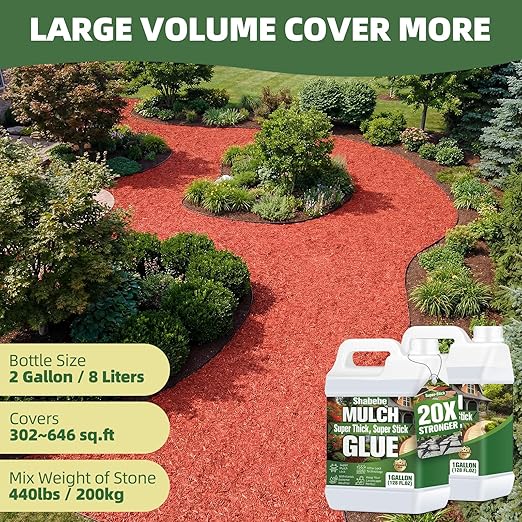 Mulch Glue 2 Gallons - Super Stick Rock Glue for Landscaping Gravel Binder for Pea Gravel, Long-Lasting & Non-Toxic, Covers 2X More Area Pebble Gravel Hold for Paths, Patios & Garden Borders