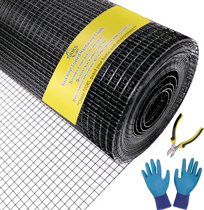Black Hardware Cloth 1/2 inch 48 x 100 ft 19-Gange PVC Coated Wire Mesh Roll,Black Chicken Wire Fencing,Garden Fencing,Snake Fence, Welded Wire Mesh Fene Roll,Gopher Wire mesh