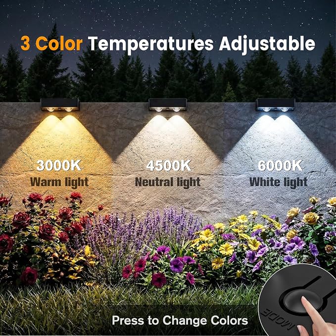 Bridika Solar Fence Lights Outdoor 16 Pack, Bright Solar Deck Lights with Lens, 3 Color Modes IP65 Waterproof Large Size Step Lights for Outside, Fence, Stair, Backyard, Patio, Wall