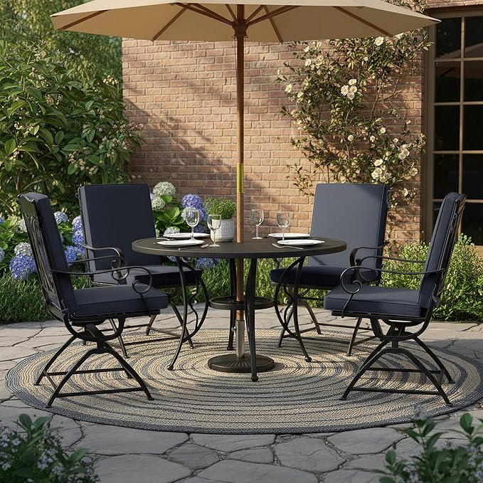 Summsun 4 Pack High Back Outdoor Chair Cushions, Water Resistant Patio Seat Cushion Set with Ties, Removable Covers, Non-Slip Bottom for Garden Lawn Patio Furniture, 44 x 20 Inch, Dark Grey