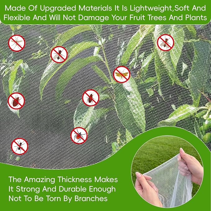15 x15 ft Large Fruit Tree Netting Cover for Squirrels and Birds with Zipper, Fruit Tree Covers to Protect Fruit from for Fruit Trees (White)