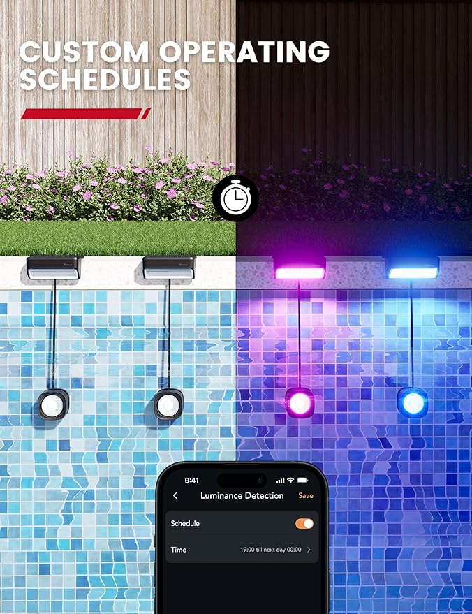 Enhulk Solar Pool Lights with RGBW APP Control,IP68 Waterproof Smart Solar Power Pool Lights for Above Ground Pool,Led Pool Lights for inground Pool, Pond, Patio, Black 4-Pack