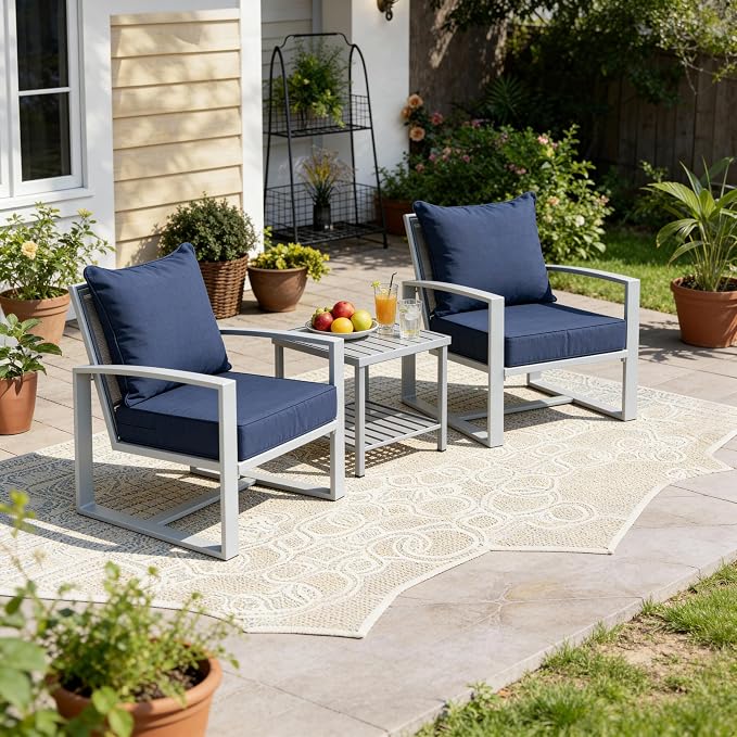 Art Leon Patio Chair Cushions - Outdoor Deep Seat Cushion 24 x 24 30D High Density Foam Waterproof Outdoor Seat Cushion with Non-Slip Backing Patio Cushions for Patio Furniture Garden Bench Navy Blue