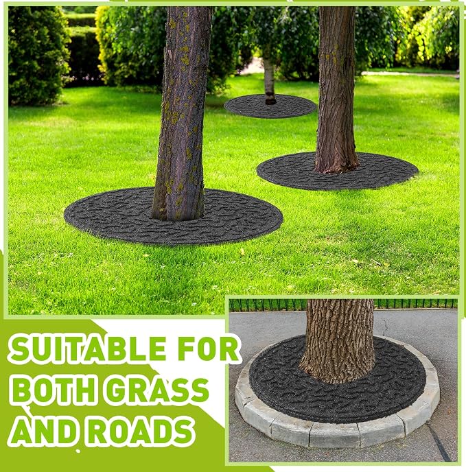 Peryiter 6 Pcs Rubber Mulch Tree Ring, Heavy Duty Rubber Mulch Mat, Tree Protector Weed Barrier Mats, Round Root Barrier for Root Protection Weed Grass Control (24 Inches)