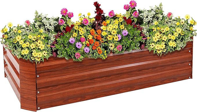 Sunnydaze Galvanized Raised Garden Bed Kit - 4x2x1 ft Outdoor Raised Garden Bed - Metal Planter Box for Vegetables, Flowers, Herbs - Woodgrain - 4' x 2' Rectangle