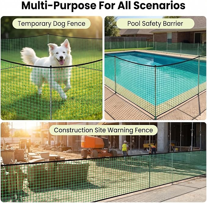 6.6x100ft Plastic Mesh Fence with Reinforced Double Black Edges, Heavy Duty Deer Fencing and Garden Netting Animal Barrier, 0.4in Square Mesh Safety Fence for Yard, Poultry and Plant Protection