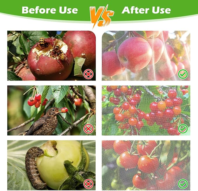 4PCS 4Ft × 5Ft Fruit Tree Netting with Zipper and Drawstring, 60 Mesh Thickened Garden Bird Netting for Blueberry Bushes, Fruits, Vegetables, Insect Bird Barrier Mesh Protective Cover