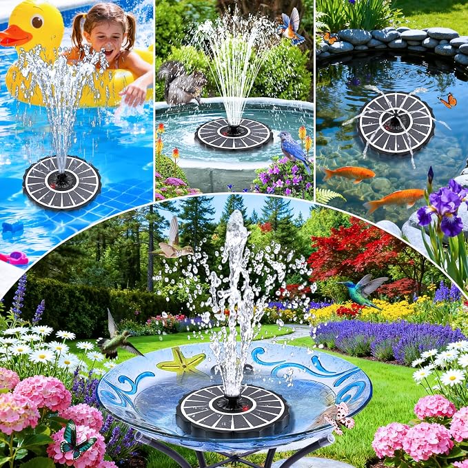 SZMP Solar Fountain, Works in Cloudy with 2000mAh Battery Backup, Glass Solar Powered Bird Bath Fountain with Smart Status Indicators, 3.5W, 8 Nozzles, for Garden, Outdoor (White)