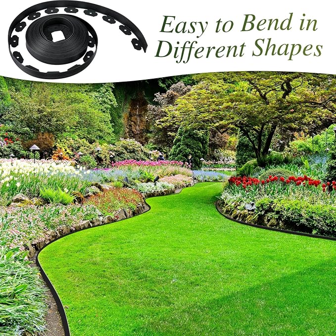Wesiti 2" x150 Ft Landscape Edging Kit No Dig Garden Edging Border 2 Inch Pavers with 120 Anchoring Spikes Mulch Barrier for Lawn Driveway Flower Bed Playground Yard Grass, PE Black
