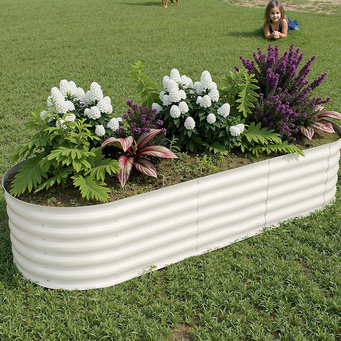 IDEALHOUSE 8x2x1.5 Ft Galvanized Metal Raised Garden Bed, 24-Inch Tall Outdoor Planter Box for Vegetables, Flowers & Herbs, Rust-Resistant Garden Beds for Backyard, Patio or Balcony, Beige