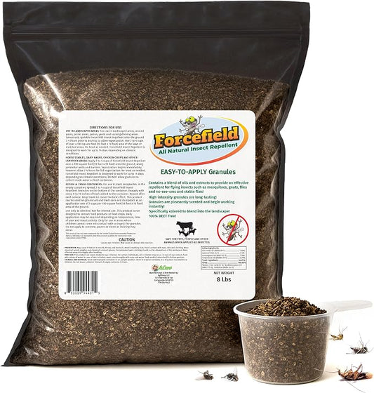 ForceField Natural Mosquito Yard Treatment - Repellent Granules for Backyard Mosquito Control | Pet Safe, DEET-Free Outdoor Control | Long-Lasting Barrier for Lawns, Patios, & Barns 8 LB