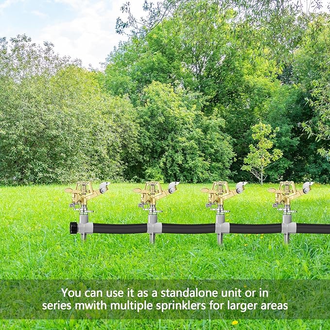 Chengu 4 Pack Adjustable Impact Water Lawn Sprinkler, Heavy Duty Sprinkler Head and Zinc Alloy Spike Base for Large Area Grass Yards Garden Irrigation