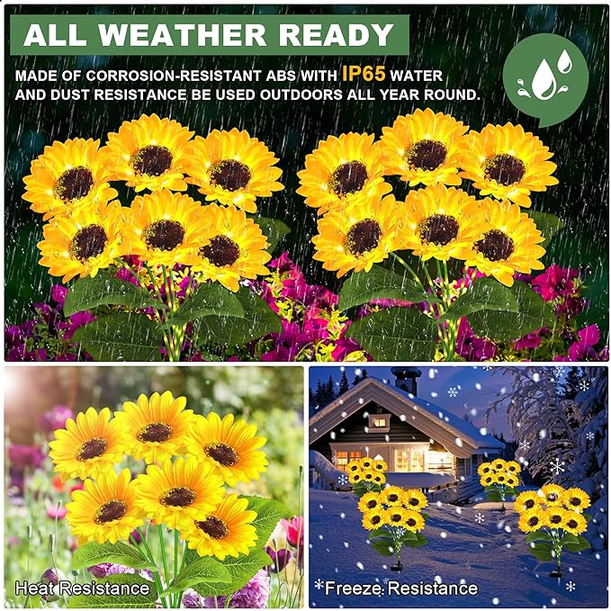 EDOF 2 Pack with 12 Sunflower Solar Lights Outdoor Garden Decor,Solar Flowers Lights Waterproof,Sunflowers Gifts for Mom Women Grandma Birthday,Decorative Stakes Lights for Landscape Yard Patio Lawn