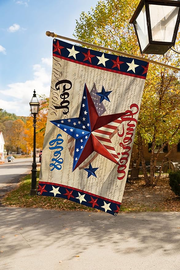 Patriotic God Bless America 4th of July House Flag 3x5 FT Vertical Double Sided Blue Red Star Independence Day Memorial Day Banner Yard Outside Décor