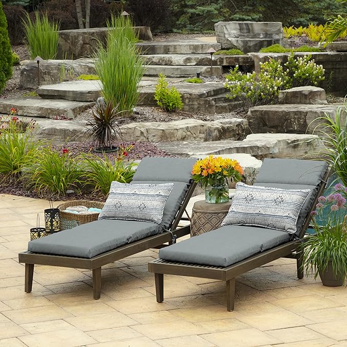 Arden Outdoor Chaise Cushion, 21 in x 72 in, Weather-Proof, Rain-Proof, Fade Resistant Patio Cushion for Chaise Lounger Stone Grey Leala